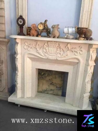 Sculpture, Cream Marfil Marble Fireplace